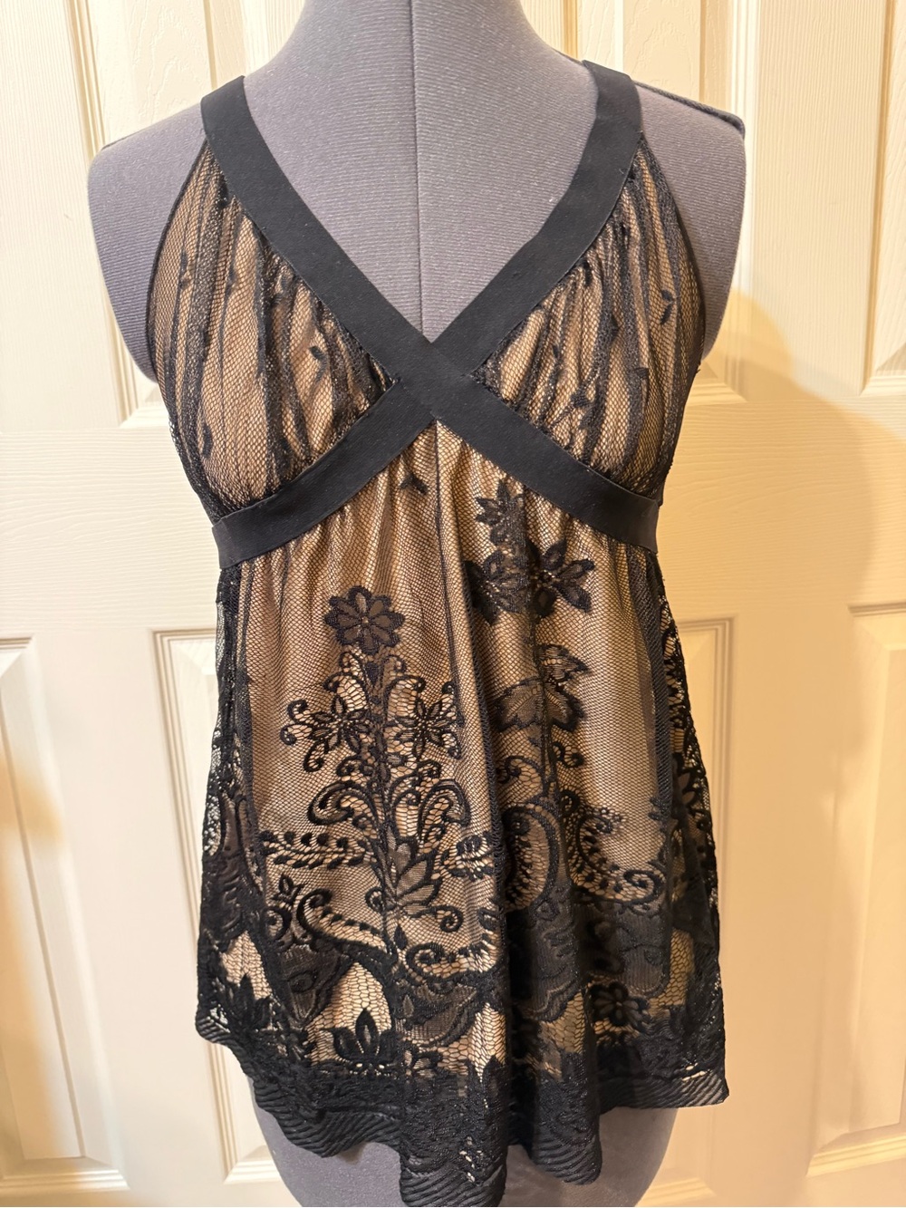 Max Studio Black Lace Overlay Cross-Front Chemise